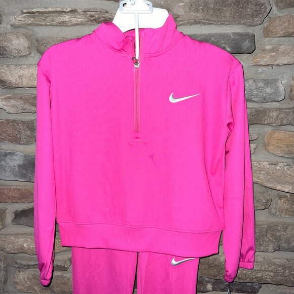 Nike 1/4 Zip LS Ribbed Top & Legging Set Girl's 6 6X Pink NWT - Picture 2 of 5